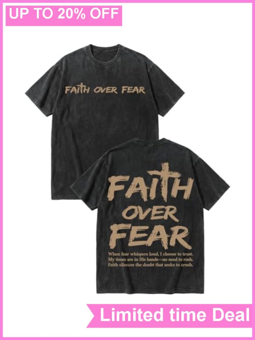 Men's Faith Over Fear Graphic T-Shirt 100% Cotton Crew Neck Religious Tee